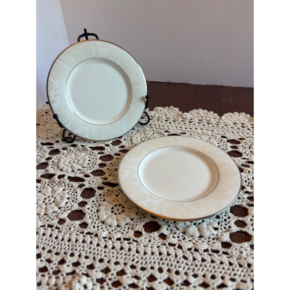 Kate Spade Lenox Bonnabel Place Bread Butter Plate Set 2 White Floral Platinum